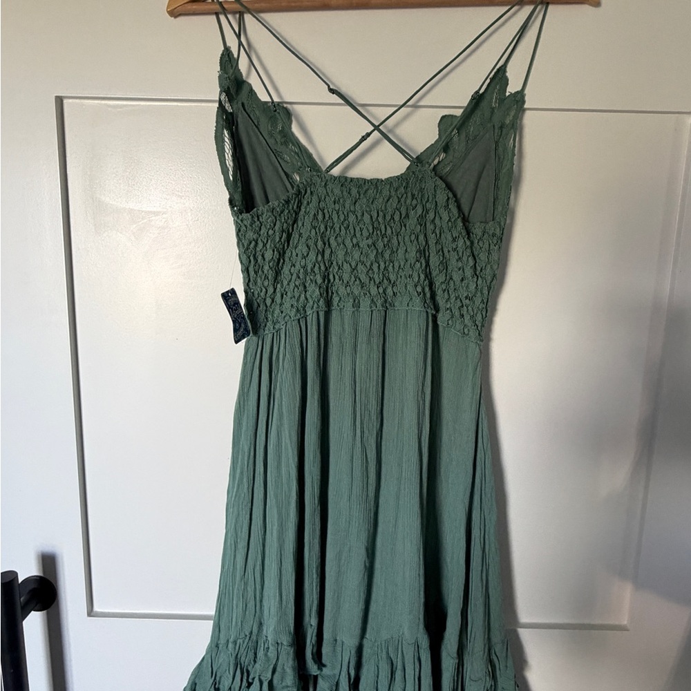 Free People Short Crochet Bodice Spaghetti Strap Dress in Sage Green - Picture 5 of 10